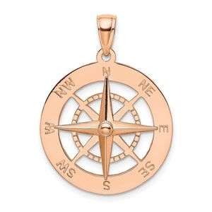 14K Rose Gold Nautical Compass Necklace Charm Pendant